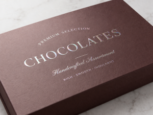 chocolate box with pearlescent foil stamping
