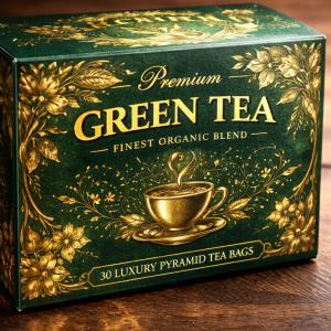 tea packaging box mono carton with hot foil stamping